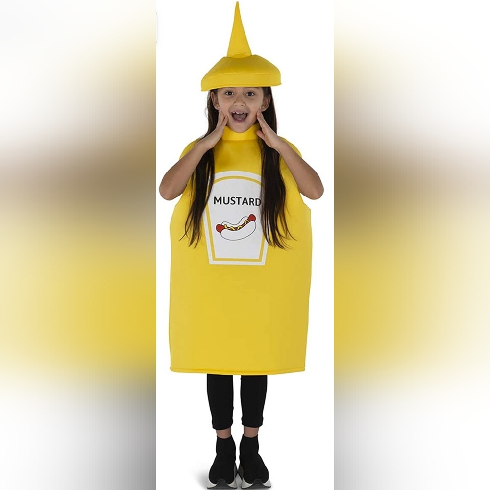 NEW Dress Up America sz M (8-10 YRS) 2 PC Mustard Bottle Costume for Kids